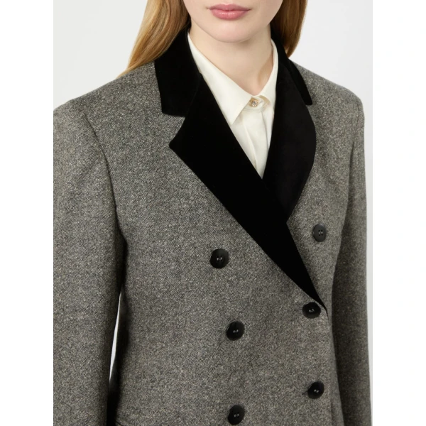 Max Mara Marina Double-Breasted Wool and Silk Jacket in White Black | Blazers | Coveti