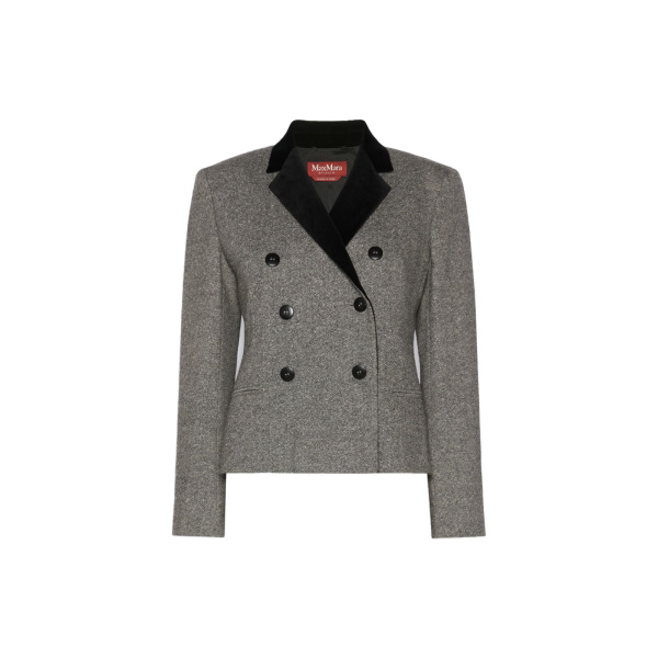 Max Mara Marina Double-Breasted Wool and Silk Jacket in White Black | Blazers | Coveti