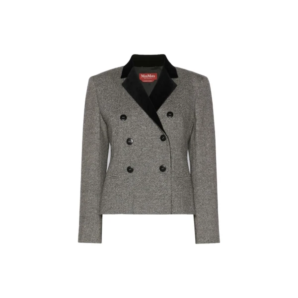 Max Mara Marina Double-Breasted Wool and Silk Jacket in White Black | Blazers | Coveti