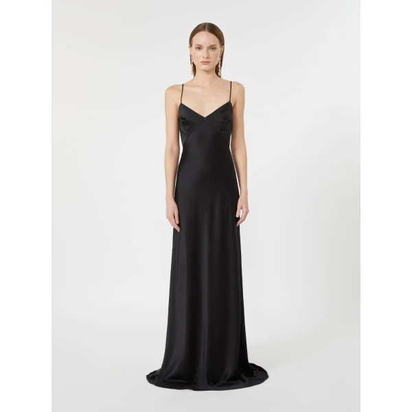 Max Mara Maroso Silk Satin Slip Dress in Black | Evening Gowns | Coveti