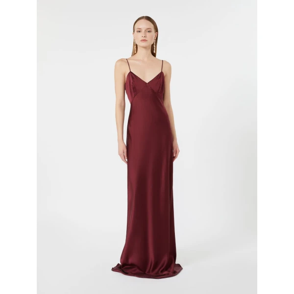 Max Mara Maroso Silk Satin Slip Dress in Bordeaux | Evening Gowns | Coveti
