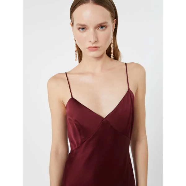 Max Mara Maroso Silk Satin Slip Dress in Bordeaux | Evening Gowns | Coveti