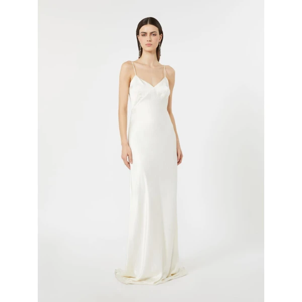 Max Mara Maroso Silk Satin Slip Dress in Silk White | Evening Gowns | Coveti