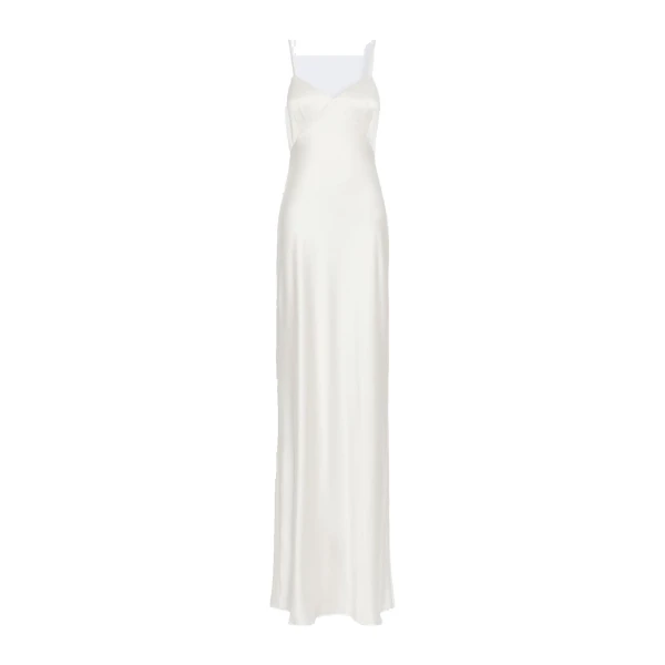 Maroso Silk Satin Slip Dress in Silk White