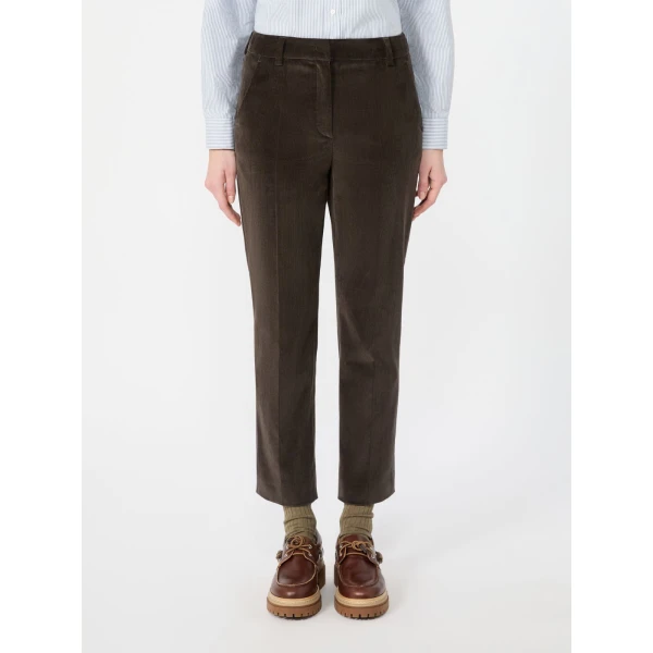 Max Mara Marruca Cotton Needlecord Cropped Trousers in Dark Brown | Tailored pants | Coveti