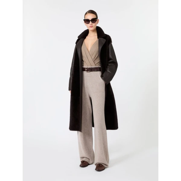 Max Mara Martora Sheepskin Robe Coat in Dark Brown | Fur Coats | Coveti