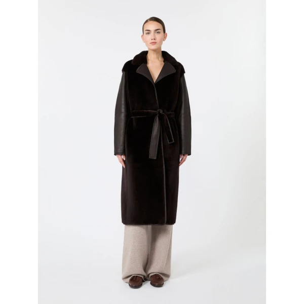 Max Mara Martora Sheepskin Robe Coat in Dark Brown | Fur Coats | Coveti