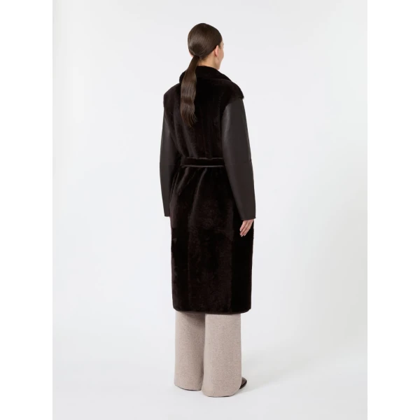 Max Mara Martora Sheepskin Robe Coat in Dark Brown | Fur Coats | Coveti