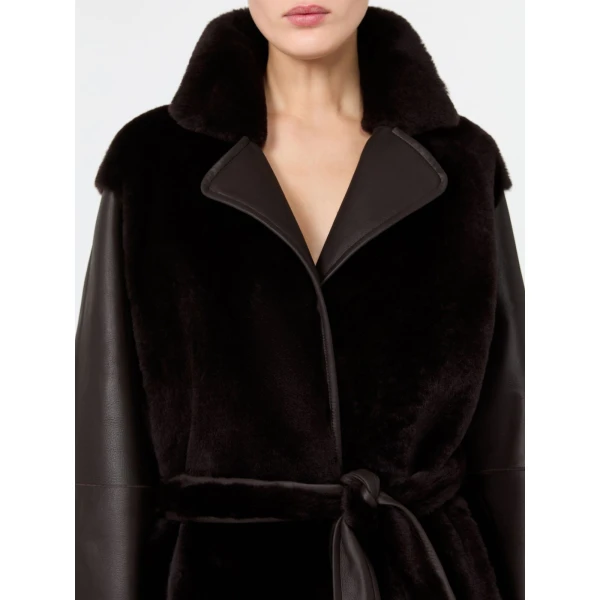 Max Mara Martora Sheepskin Robe Coat in Dark Brown | Fur Coats | Coveti
