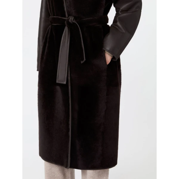 Max Mara Martora Sheepskin Robe Coat in Dark Brown | Fur Coats | Coveti