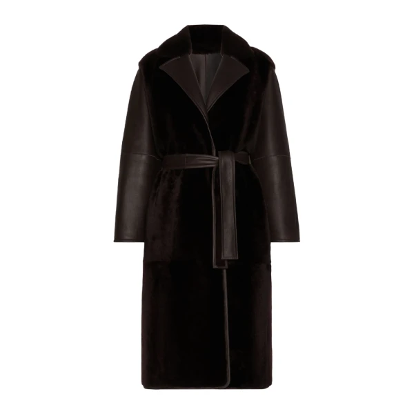 Max Mara Martora Sheepskin Robe Coat in Dark Brown | Women | Coveti