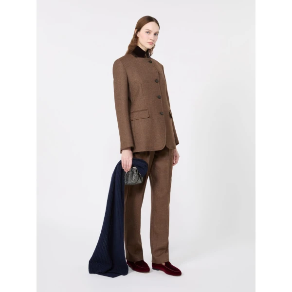 Max Mara Martora Single-Breasted Wool Tweed Jacket in Brown | Blazers | Coveti