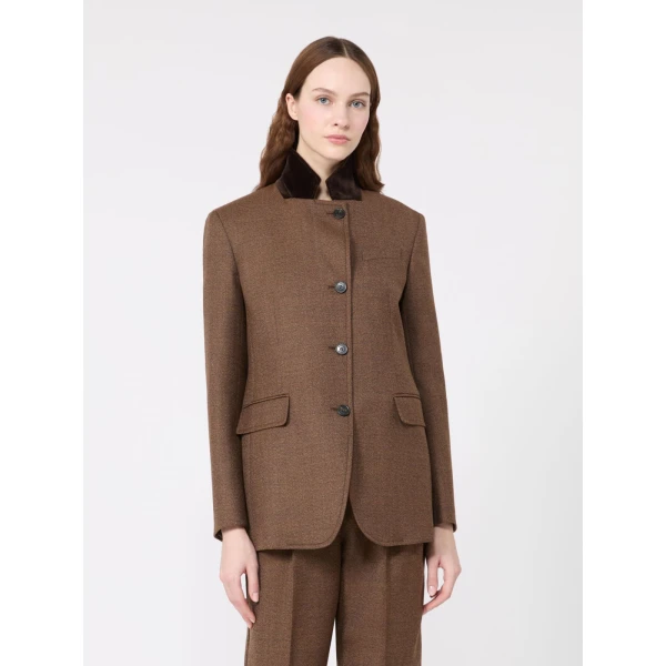 Max Mara Martora Single-Breasted Wool Tweed Jacket in Brown | Blazers | Coveti