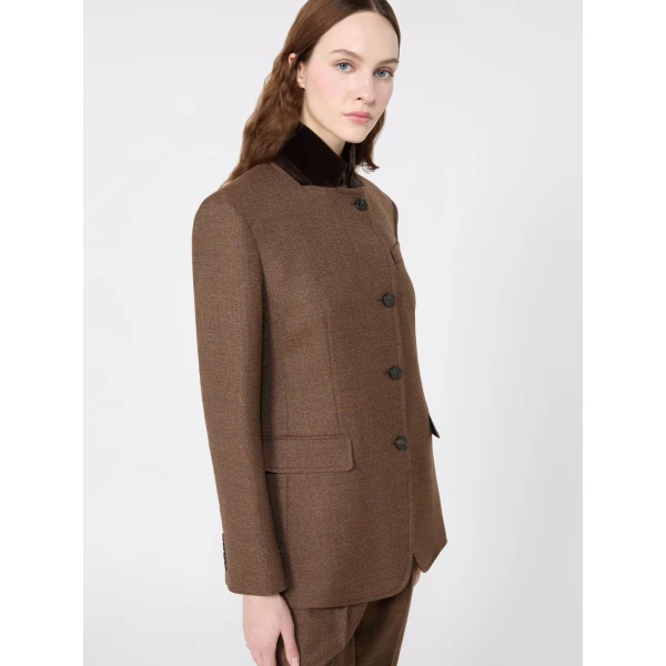 Max Mara Martora Single-Breasted Wool Tweed Jacket in Brown | Blazers | Coveti