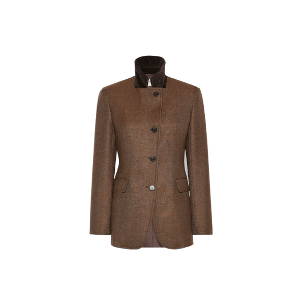Max Mara Martora Single-Breasted Wool Tweed Jacket in Brown | Blazers | Coveti