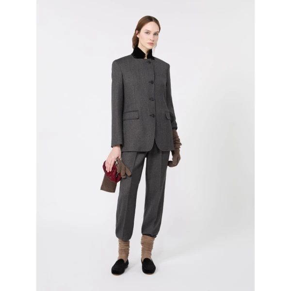 Max Mara Martora Single-Breasted Wool Tweed Jacket in Medium Grey | Blazers | Coveti