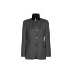 Max Mara Martora Single-Breasted Wool Tweed Jacket in Medium Grey | Blazers | Coveti