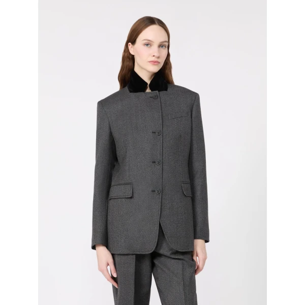 Max Mara Martora Single-Breasted Wool Tweed Jacket in Medium Grey | Blazers | Coveti