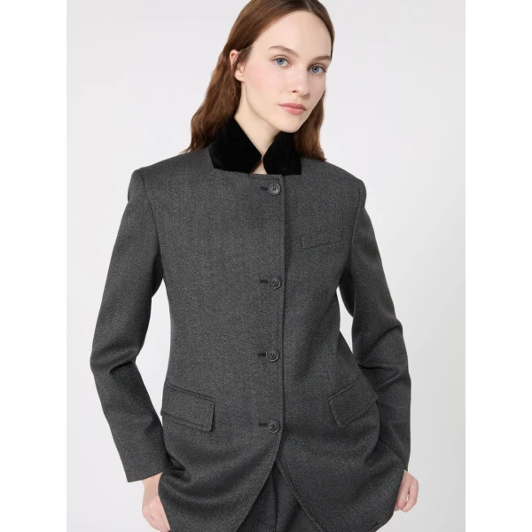 Max Mara Martora Single-Breasted Wool Tweed Jacket in Medium Grey | Blazers | Coveti