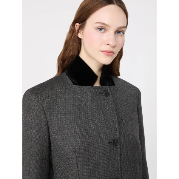 Max Mara Martora Single-Breasted Wool Tweed Jacket in Medium Grey | Blazers | Coveti