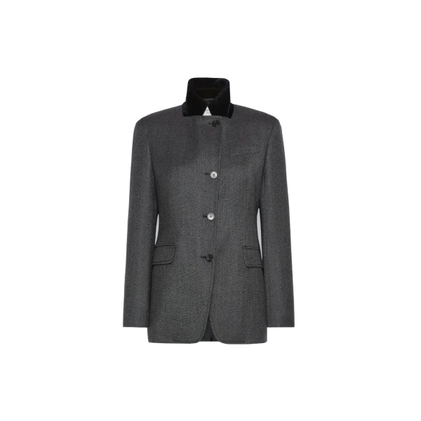 Max Mara Martora Single-Breasted Wool Tweed Jacket in Medium Grey | Blazers | Coveti