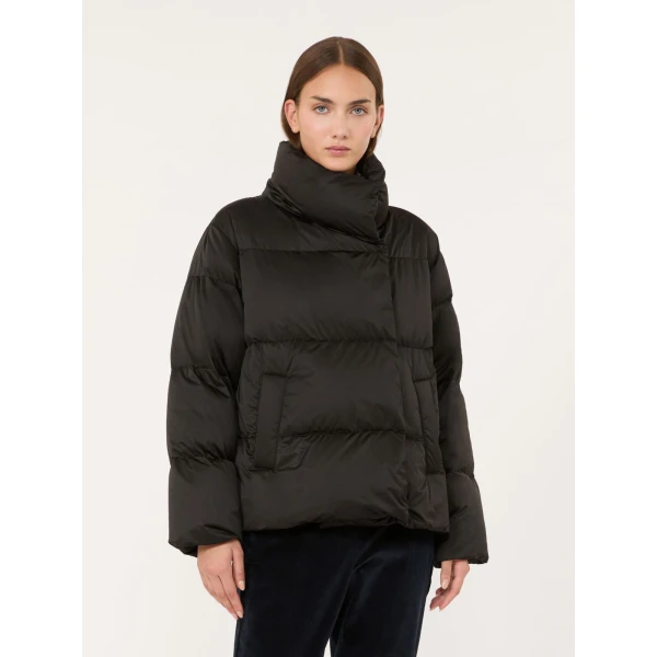 Max Mara Matassa Short Technical Satin Down Jacket in Black | Jackets | Coveti