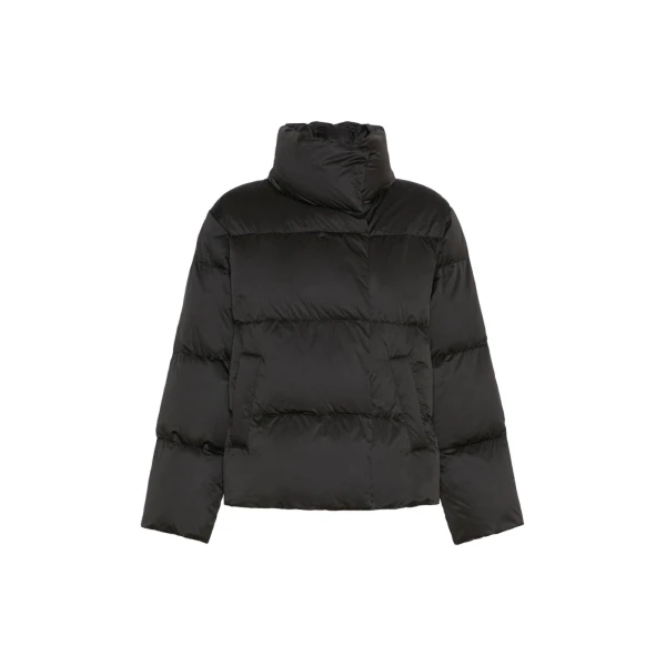 Max Mara Matassa Short Technical Satin Down Jacket in Black | Jackets | Coveti