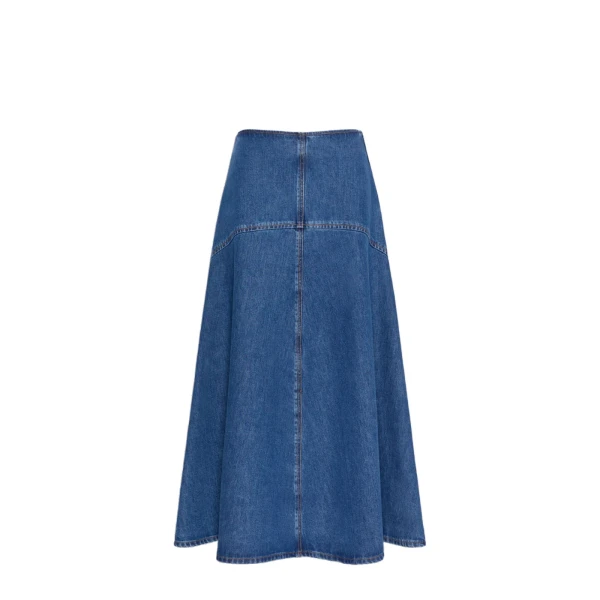 Meandro Indigo Cotton Denim Skirt in Navy