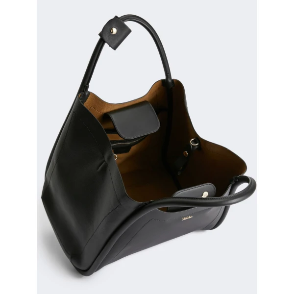 Max Mara Medium Leather Marine Bag in Black | Totes & Top-Handle Bags | Coveti