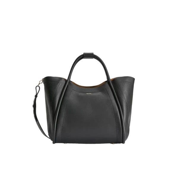 Max Mara Medium Leather Marine Bag in Black | Totes & Top-Handle Bags | Coveti