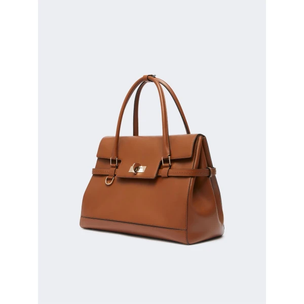 Max Mara Medium Margaux Natural Leather Handbag in Amber Brown | Totes & Top-Handle Bags | Coveti