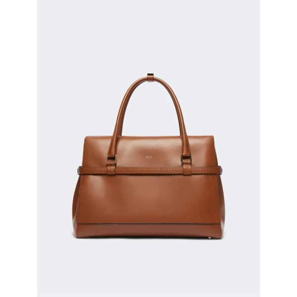 Max Mara Medium Margaux Natural Leather Handbag in Amber Brown | Totes & Top-Handle Bags | Coveti