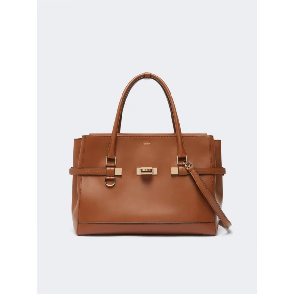 Max Mara Medium Margaux Natural Leather Handbag in Amber Brown | Totes & Top-Handle Bags | Coveti
