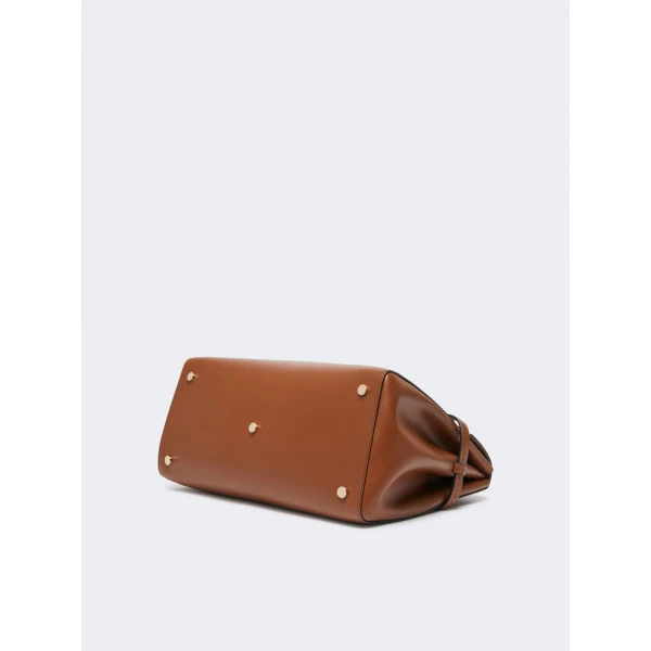 Max Mara Medium Margaux Natural Leather Handbag in Amber Brown | Totes & Top-Handle Bags | Coveti