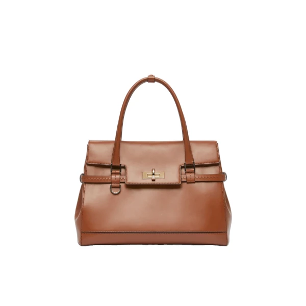 Max Mara Medium Margaux Natural Leather Handbag in Amber Brown | Totes & Top-Handle Bags | Coveti