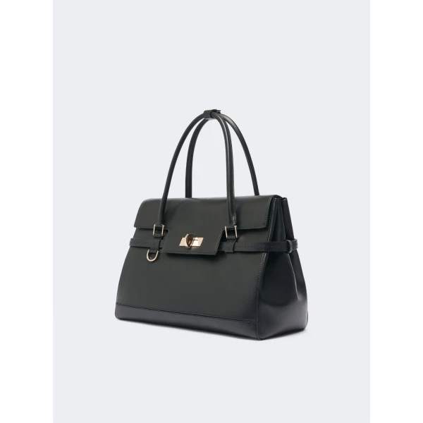 Max Mara Medium Margaux Natural Leather Handbag in Black | Totes & Top-Handle Bags | Coveti