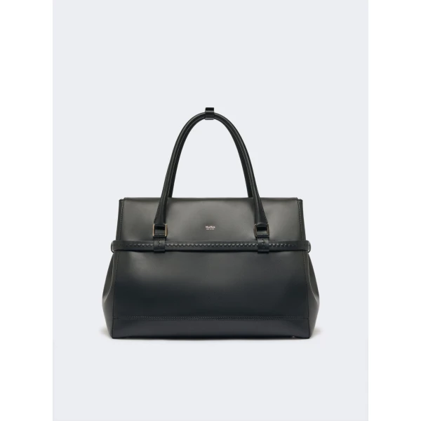 Max Mara Medium Margaux Natural Leather Handbag in Black | Totes & Top-Handle Bags | Coveti