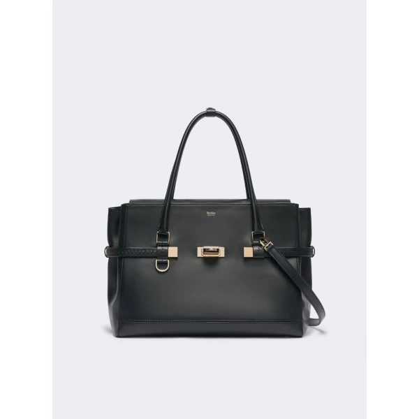 Max Mara Medium Margaux Natural Leather Handbag in Black | Totes & Top-Handle Bags | Coveti