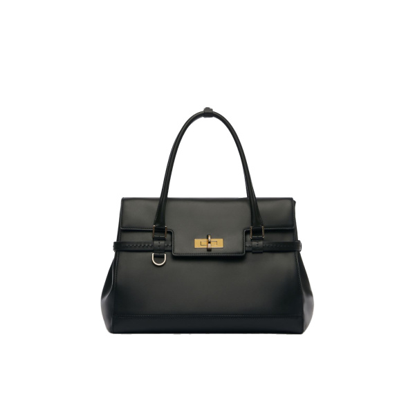 Max Mara Medium Margaux Natural Leather Handbag in Black | Totes & Top-Handle Bags | Coveti