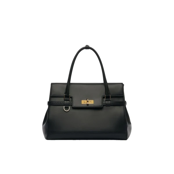 Medium Margaux Natural Leather Handbag in Black