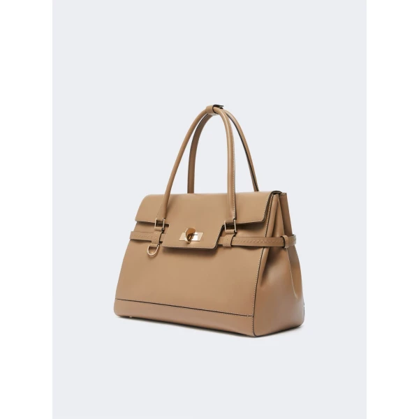 Max Mara Medium Margaux Natural Leather Handbag in Mud | Totes & Top-Handle Bags | Coveti