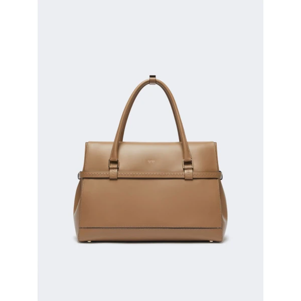 Max Mara Medium Margaux Natural Leather Handbag in Mud | Totes & Top-Handle Bags | Coveti
