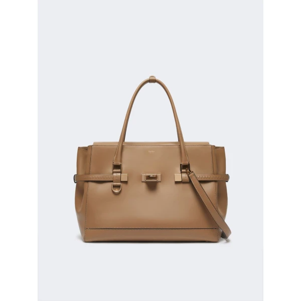 Max Mara Medium Margaux Natural Leather Handbag in Mud | Totes & Top-Handle Bags | Coveti