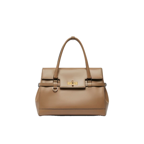 Medium Margaux Natural Leather Handbag in Mud