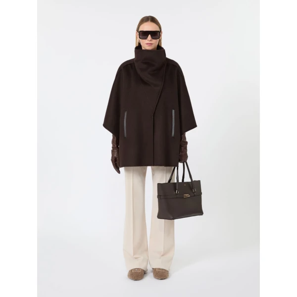 Max Mara Medium Margaux Smooth Leather Handbag in Dark Brown | Totes & Top-Handle Bags | Coveti