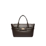 Max Mara Medium Margaux Smooth Leather Handbag in Dark Brown | Totes & Top-Handle Bags | Coveti