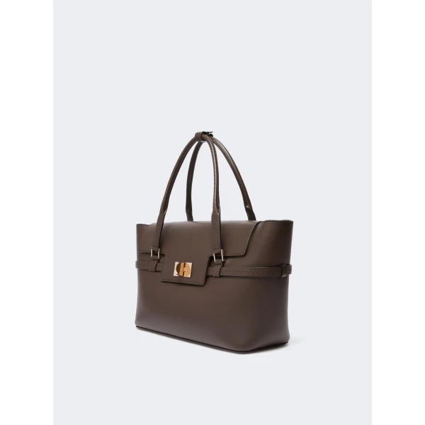 Max Mara Medium Margaux Smooth Leather Handbag in Dark Brown | Totes & Top-Handle Bags | Coveti