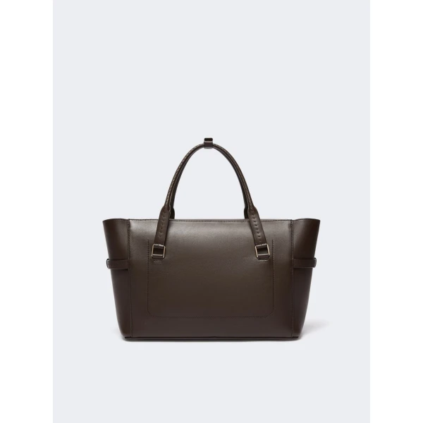 Max Mara Medium Margaux Smooth Leather Handbag in Dark Brown | Totes & Top-Handle Bags | Coveti