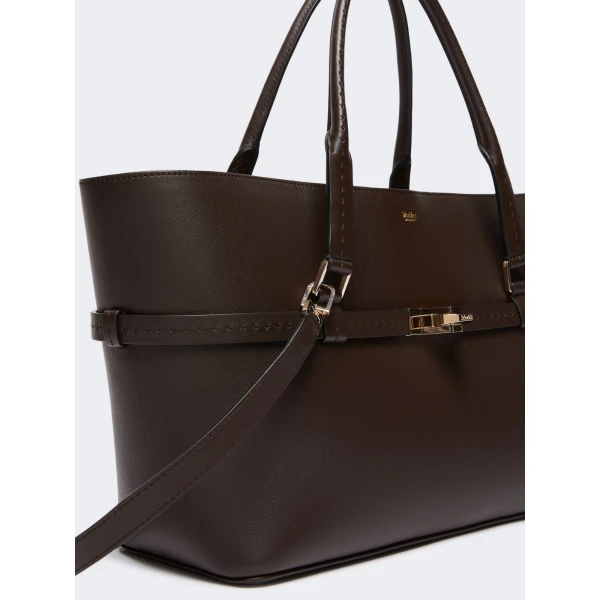Max Mara Medium Margaux Smooth Leather Handbag in Dark Brown | Totes & Top-Handle Bags | Coveti