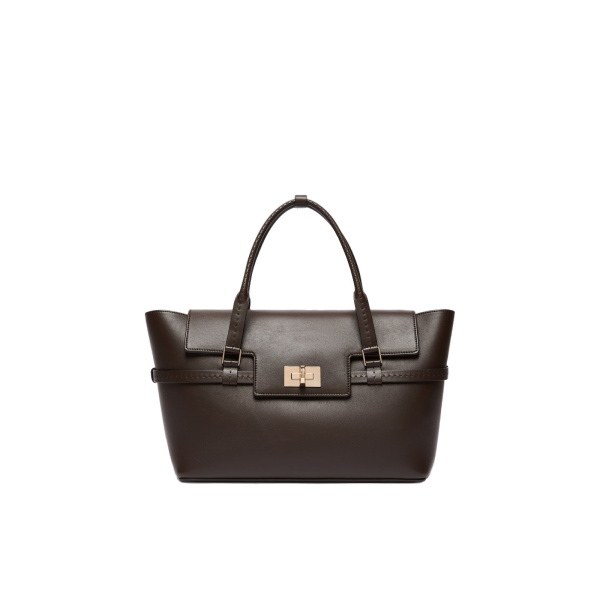 Max Mara Medium Margaux Smooth Leather Handbag in Dark Brown | Totes & Top-Handle Bags | Coveti